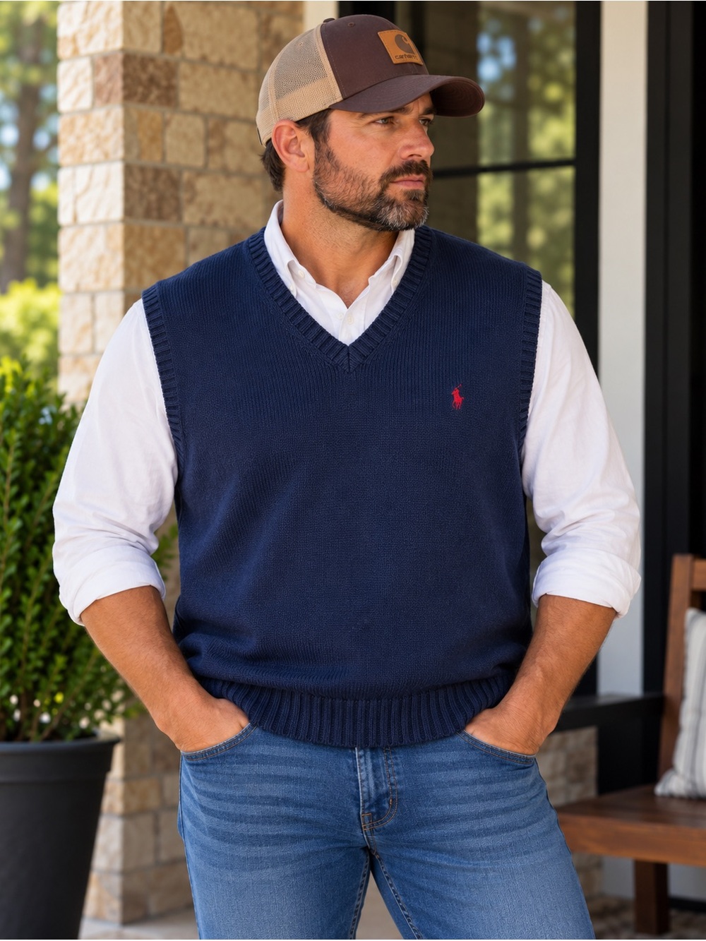 Ralph Lauren Navy V-Neck Knit Sweater Vest with Red Pony
